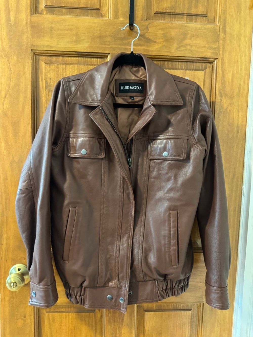 Women's Brown Leather Bomber Jacket